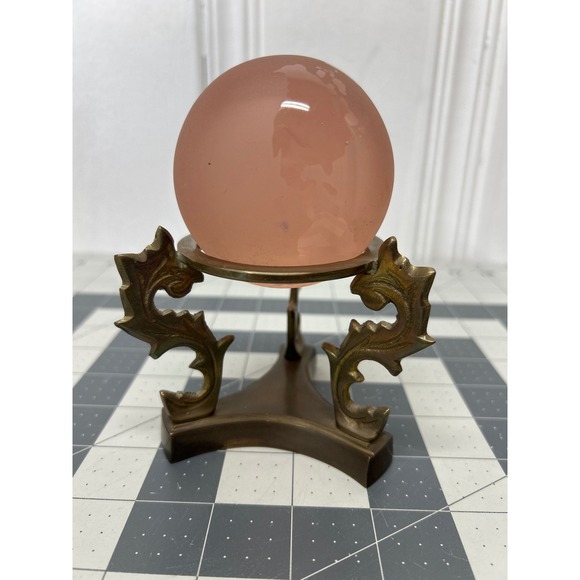Unbranded Other - Frosted Glass‎ Globe Pink Brass Stand Desk Decor Vintage Style Paperweight Desk